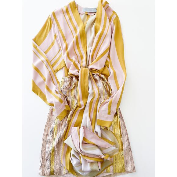 Silvia Tcherassi Gertrude Sequin Combo Mini Dress Blush Moss Sequin - Picture 7 of 10